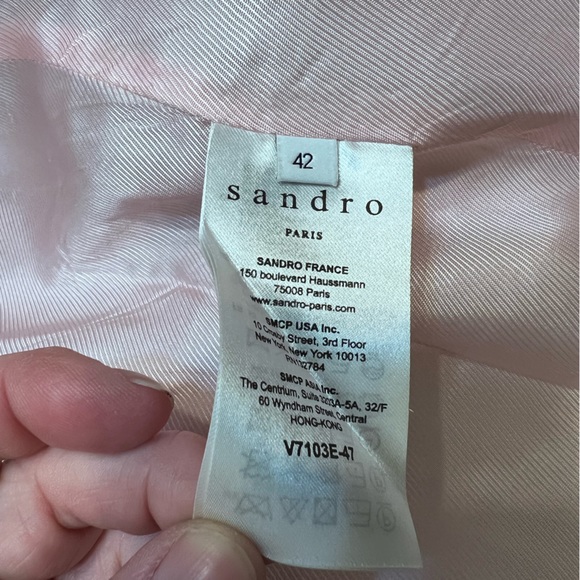 SANDRO Elia Mini Houndstooth Plaid Check Blazer Jacket Blue Gray Cotton Size 12 - Picture 10 of 12